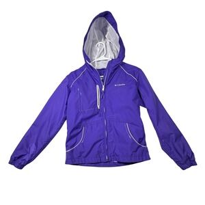 Columbia Girls Purple Windbreaker Rain Jacket Full Zip Hooded Size 14/16 XL